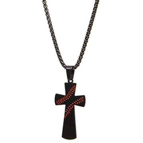 Faith Forge Baseball Cross Necklace + Jewelry Box & Prayer Card I Can do All Things Bible Verse Quote - Stainless Steel Baseball Chain - Baseball Gifts for Athletes