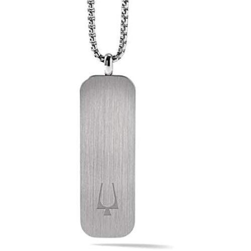Bulova Mens Classic Stainless Steel Dog Tag Pendant Necklace Engraved with Tuning Fork Logo (Model J96N009), Silver-Tone, One Size