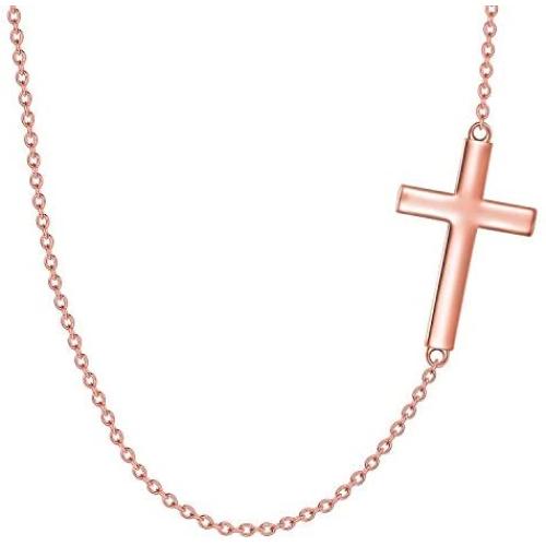 WINNICACA s925 Sterling Silver Simple Sideways Cross Choker Necklace Dainty Jewelry for Women Men Teens Mothers Day Birthday Nurses Day Christmas Gifts , 14 inches to 16 inches