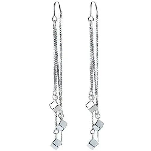 Tiny Cube Long Tassel Threader Chain Drop Dangle Earrings for Women Teen Girls Dainty Elegant White Gold Plated Hypoallergenic Sensitive Ears Hanging Crawler Jewelry Gifts for Girlfriend Tiny Cube Long Tassel Threader Chain Drop Dangle Earrings for Women Teen Girls Dainty Elegant White Gold Plated Hypoallergenic Sensitive Ears Hanging Crawler Jewelry Gifts for Girlfriend