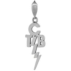 Sterling Silver Elviss Motto take Care of Business TCB Necklace Antiqued Finish 1 1/4 inch Tall, 16-30 inch 0.8mm Box Chain