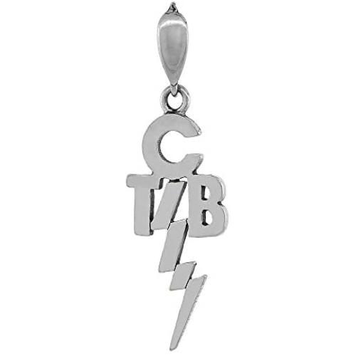 Sterling Silver Elviss Motto take Care of Business TCB Necklace Antiqued Finish 1 1/4 inch Tall, 16-30 inch 0.8mm Box Chain