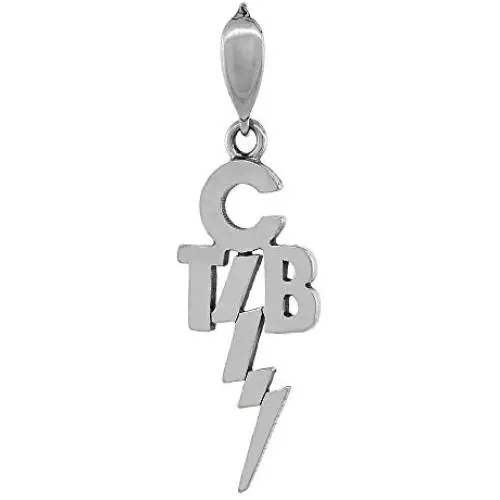 Sterling Silver Elviss Motto take Care of Business TCB Necklace Antiqued Finish 1 1/4 inch Tall, 16-30 inch 0.8mm Box Chain