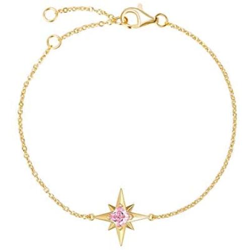 FANCIME Sterling Silver Starburst Star Bracelet White/Pink Princess Cut Cubic Zirconia CZ North Star Bracelet Dainty Fine Jewelry Gift for Women Teen Girls Mom