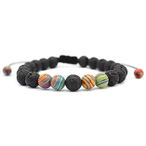 Phoenix Angela Jewelry Natural Volcanic Rocks Stone and Colorful Malachite Handmade Bracelet Beaded Radiation Protection Gift for Men Women Couple Friends Friendship Gifts