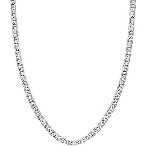 Savlano 925 Sterling Silver 3.5mm Italian Solid Flat Mariner Link Chain Necklace for Men & Women - Made in Italy Comes Gift Box (3.5mm)