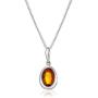 Sterling Silver Amber Oval Chain Pendant Necklace 18 Inches