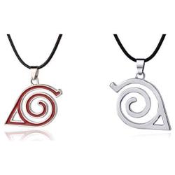 Master Online Leaf Village Ninja Kakashi Symbol Logo Pendant Necklace silver and red(2 PACK)