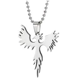 COOLSTEELANDBEYOND Stainless Steel Flat Phoenix Pendant Necklace for Men Women, 23.6 inches Ball Chain, Polished