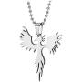 COOLSTEELANDBEYOND Stainless Steel Flat Phoenix Pendant Necklace for Men Women, 23.6 inches Ball Chain, Polished