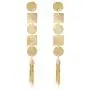 Geometric Metal Motif Linear with Chain Tassel Long Drop Polished Earrings