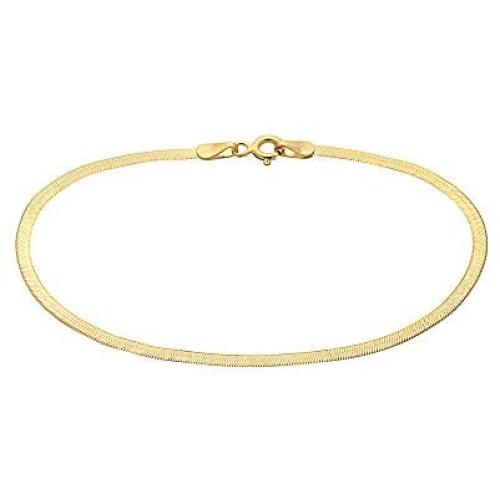 10K Solid Yellow Gold 2.5MM Herringbone Chain Necklace -Made in Italy