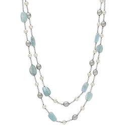 Belacqua Natural Aquamarine & Cultured Freshwater Pearl Layered Station Chain Necklace