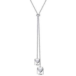 FLYOW Long Chain Dainty Necklace Simple Style 925 Sterling Silver Heart Pendant Adjustable Y Shaped Necklace Jewelry
