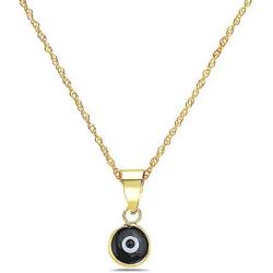 Pori Jewelers 14K Solid Gold Evil Eye Pendant Necklace - With 0.75mm 14K Chain - 16''