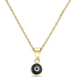 Pori Jewelers 14K Solid Gold Evil Eye Pendant Necklace - With 0.75mm 14K Chain - 16''