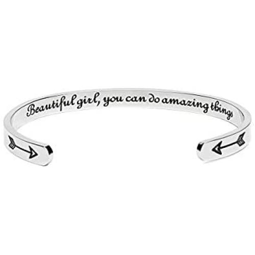 Inspirational Bracelets for Women Mom Personalized Gift for Her Engraved Mantra Cuff Bangle Crown Birthday Jewelry.