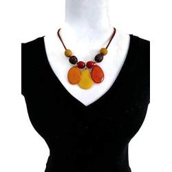 Tagua Nut Necklace Peach and Yellow Tagua Necklace Set and Earrings TAG622, Vegetable Ivory Necklace. Handmade Jewelry