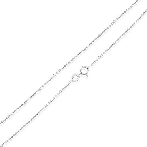 Sea of Ice Sterling Silver 1mm Diamond-Cut Bead Station Rolo Chain Necklace for Women, Size 14'' - 36'' Italy