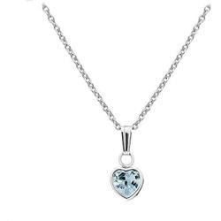 Little Girls Sterling Silver Simulated March Birthstone Heart Pendant Necklace (13 in)
