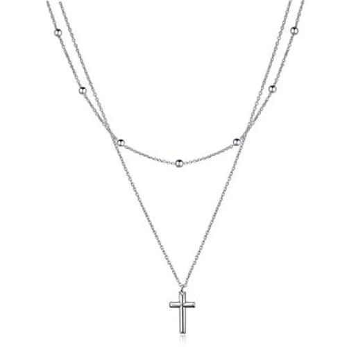 925 Sterling Silver Cross/Star Moon Layered Choker Necklace for Women Girls