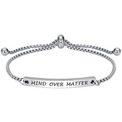 Dainty Personalized Faith Bracelet- MIND OVER MATTER -Inspirational Quotes Adjustable Cuff Jewelry For Women, Ideal Gift for Sisters, Niece, Granddaughter, Female friends