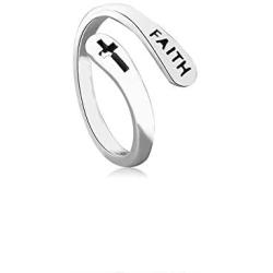 KOEDLN Faith Cross Ring Open Adjustable Inspirational Lucky Ring for Women Men Jewelry