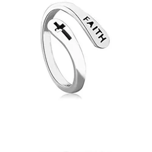 KOEDLN Faith Cross Ring Open Adjustable Inspirational Lucky Ring for Women Men Jewelry