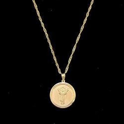 18K Gold Divine Child Medallion Pendant in 18K Gold 2MM Singapore Chain Necklace -18''