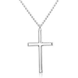 Fansilver 3MM 925 Sterling Silver Cross Necklace for Men Women Pendant Necklace Classic Curb Chain Jewelry Best Gift with Box 22/24 inch