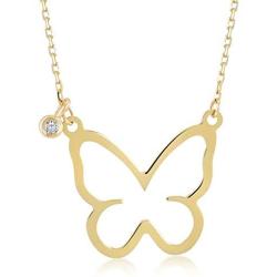 14k Yellow Gold 0,01 ct Diamond Butterfly Pendant Necklace for Women, A Perfect Surprise Gift for Her, 18 inch