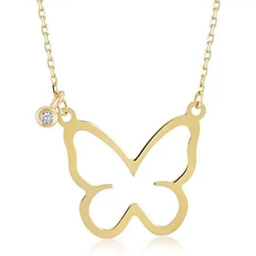 14k Yellow Gold 0,01 ct Diamond Butterfly Pendant Necklace for Women, A Perfect Surprise Gift for Her, 18 inch 14k Yellow Gold 0,01 ct Diamond Butterfly Pendant Necklace for Women, A Perfect Surprise Gift for Her, 18 inch