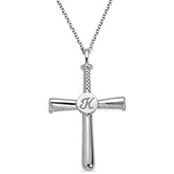 AILIN 925 Sterling Silver Personalized Baseball Cross Necklace Initial Name Pendant Mens Jewelry Sports Cross Necklaces Boys