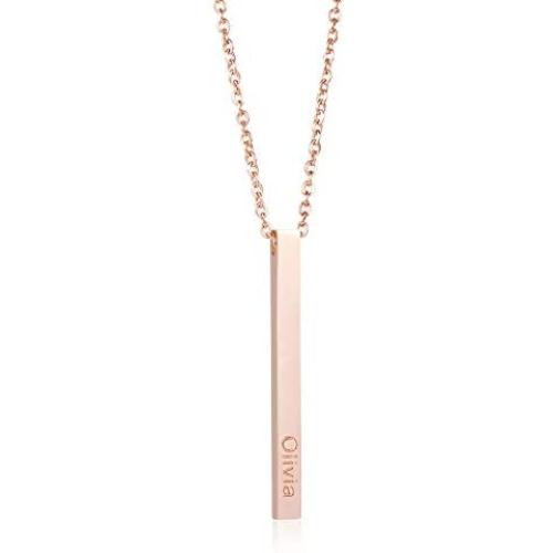 Joycuff Personalized Name Necklace 18K Rose Gold Vertical Bar Pendant Stainless Steel Jewelry…