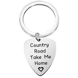 HOLLP John Denver Inspired Jewelry Country Road Take Me Home Guitar Pick Keychain Gift for Guitar Lovers