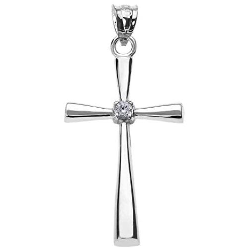 Religious Jewelry by FDJ Solitaire Diamond Cross Pendant in 14k White Gold