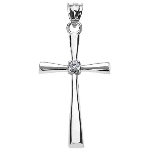 Religious Jewelry by FDJ Solitaire Diamond Cross Pendant in 14k White Gold Religious Jewelry by FDJ Solitaire Diamond Cross Pendant in 14k White Gold