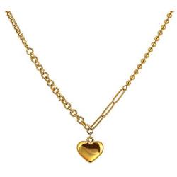 NEULRY Modern Heart Shaped Necklace Paperclip Link Chain 18K Gold Plated Handmade for Women and Girl Gifts