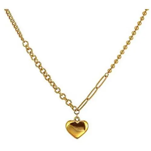 NEULRY Modern Heart Shaped Necklace Paperclip Link Chain 18K Gold Plated Handmade for Women and Girl Gifts