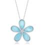 Daisy Flower Caribbean Natural Larimar Gemstone Sterling Silver Pendant 18’’ Necklace Jewelry for Women or Teens