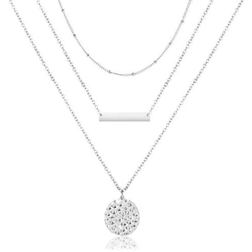 Dcfywl731 Dainty Layered Choker Necklace, Gold Plated Satellite Chain Pendant Necklace Multilayer Bar Disc Necklace Adjustable Layering Choker Necklaces for Women…