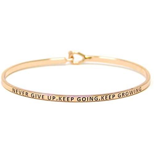 by you Inspirational Positive Quote Message Engraved Thin Cuff Bangle Hook Bracelet