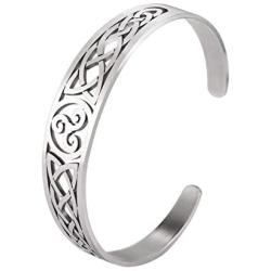 VASSAGO Nordic Viking Triskele Symbol Irish Trinity Celtic Knot Cuff Bracelet Stainless Steel Bangle Vintage Amulet Jewelry Gifts for Men Women Teens