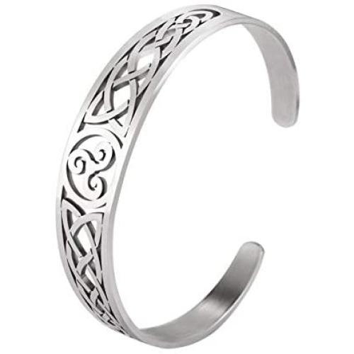 VASSAGO Nordic Viking Triskele Symbol Irish Trinity Celtic Knot Cuff Bracelet Stainless Steel Bangle Vintage Amulet Jewelry Gifts for Men Women Teens
