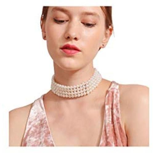 1920s Womens Multilayer Faux Pearl Necklace Earrings Flapper Beads Cluster Long Pearl Necklace for Gatsby Costume Jewelry Party Accessories (NK9330White)