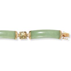 Goldtone over Sterling Silver Macaroni Link Genuine Green Jade, Dragon Link Bracelet (8.5mm), Box Clasp, 7.25 inches