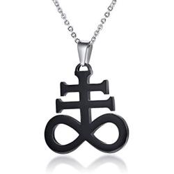 MEALGUET Leviathan Cross Pendant Church of Satan Satanic Symbol Stainless Steel Jewelry Brimstone Necklace for Men Women,24'' Chain