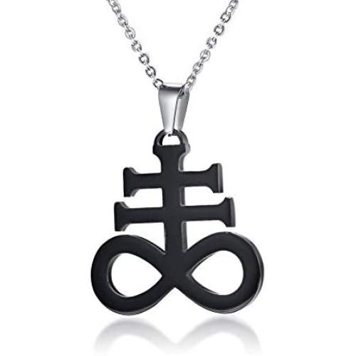 MEALGUET Leviathan Cross Pendant Church of Satan Satanic Symbol Stainless Steel Jewelry Brimstone Necklace for Men Women,24'' Chain