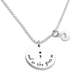 Kivosliviz Projects Semicolons Necklace for Women, and So She Goes On Semi-Colon Necklace Charm Semi Colon Necklace Jewelry