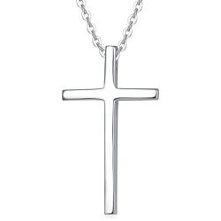 Carleen 14K Solid White/Yellow Gold Small Crucifix Cross Pendant Necklace Fine Jewelry for Women Girls, With 18'' Solid Gold Chain